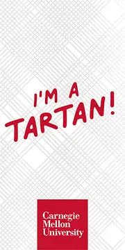 I'm a Tartan! with a white tartan background and the CMU wordmark in a square.