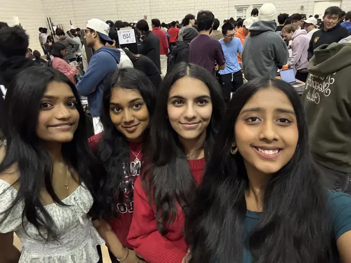 Sai and friends pose for a photo at TartanHacks