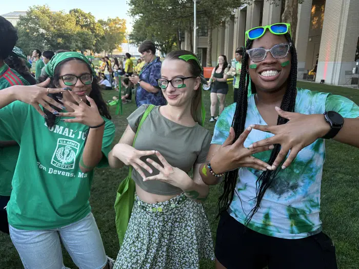 Evangeline and friends pose for a photo during Orientation Week
