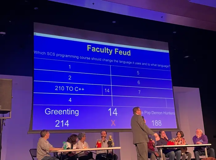 Photo of Faculty Feud game occurring at SCS Day