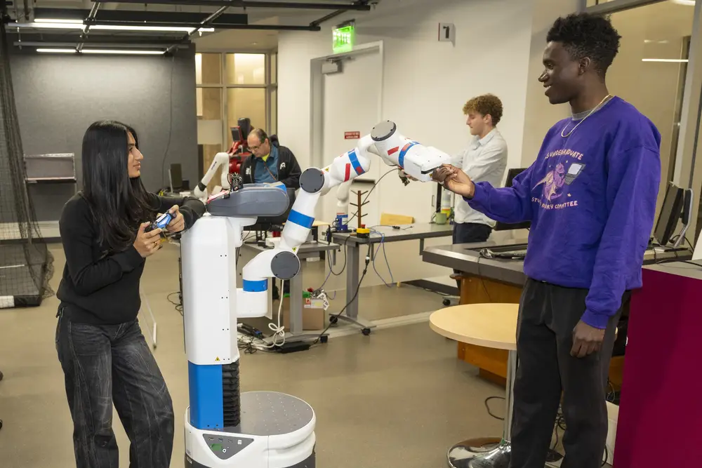 Students working on a robot
