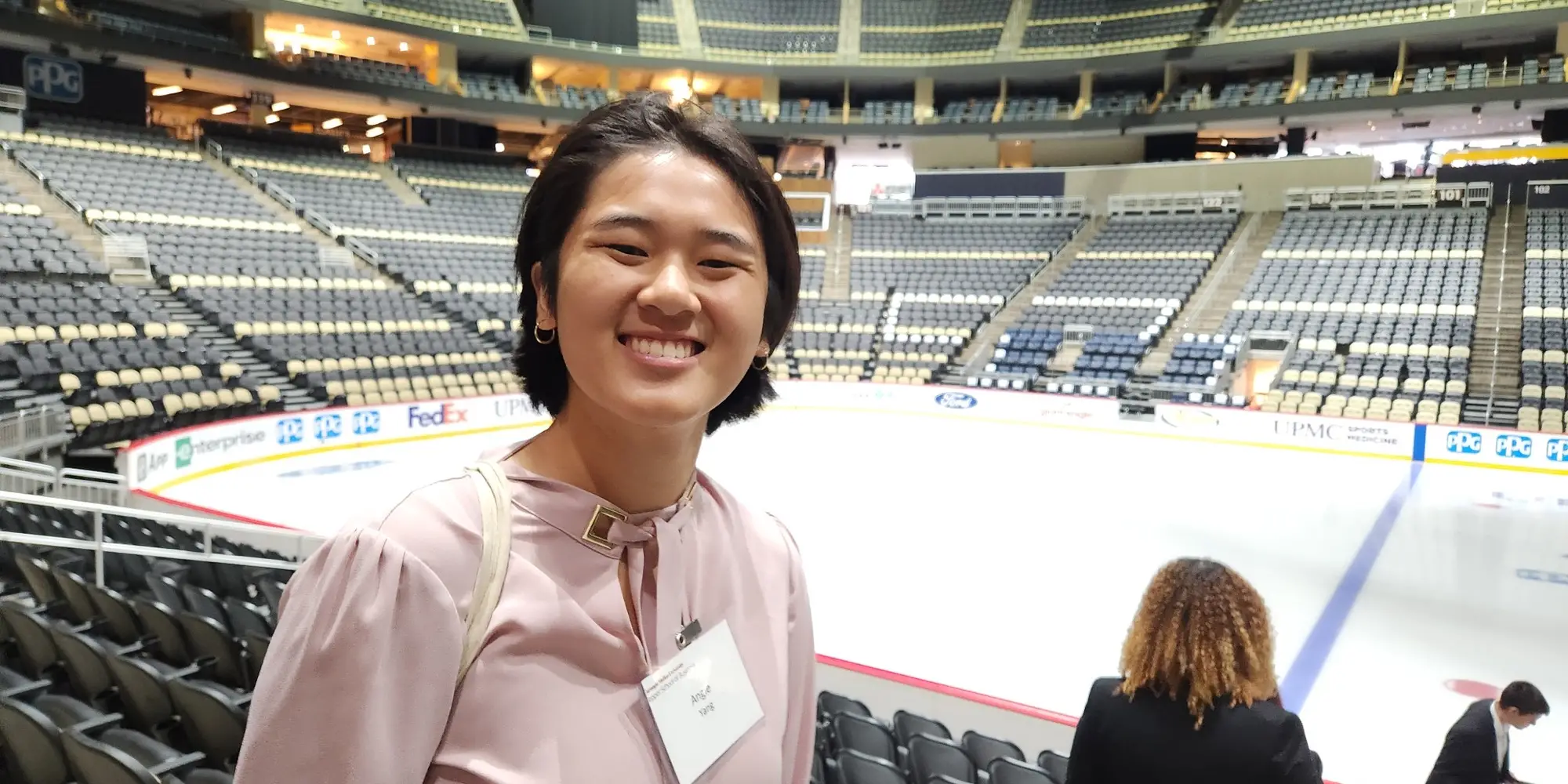 Annie visiting PPG Arena, home of the Pittsburgh Penguins, to learn all about their business operations.
