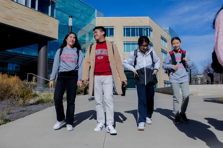 students walking around campus