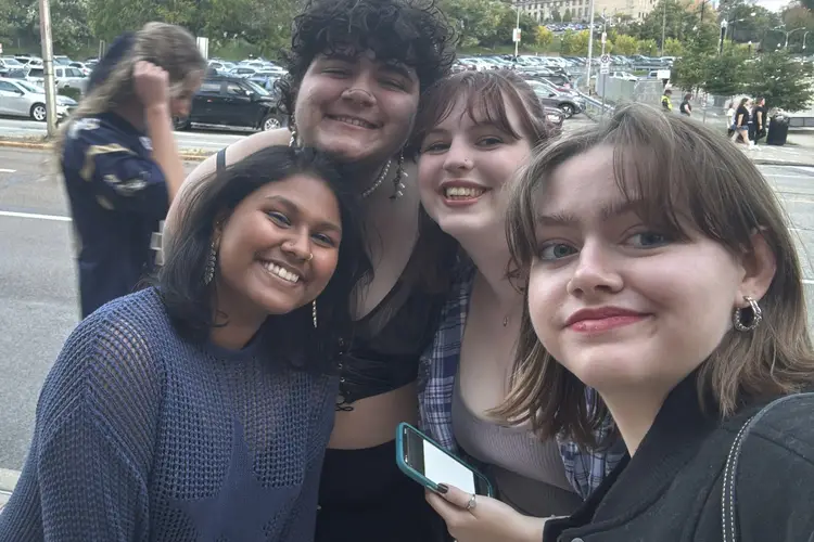 Harshitha and friends pose for a photo