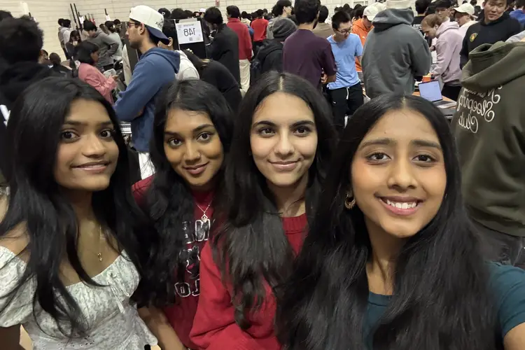 Sai and friends pose for a photo at TartanHacks